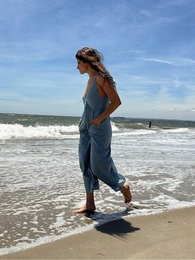 Loup Charmant Women’s Organic Cotton Wide Leg Lookout Jumpsuit In Seaglass XS